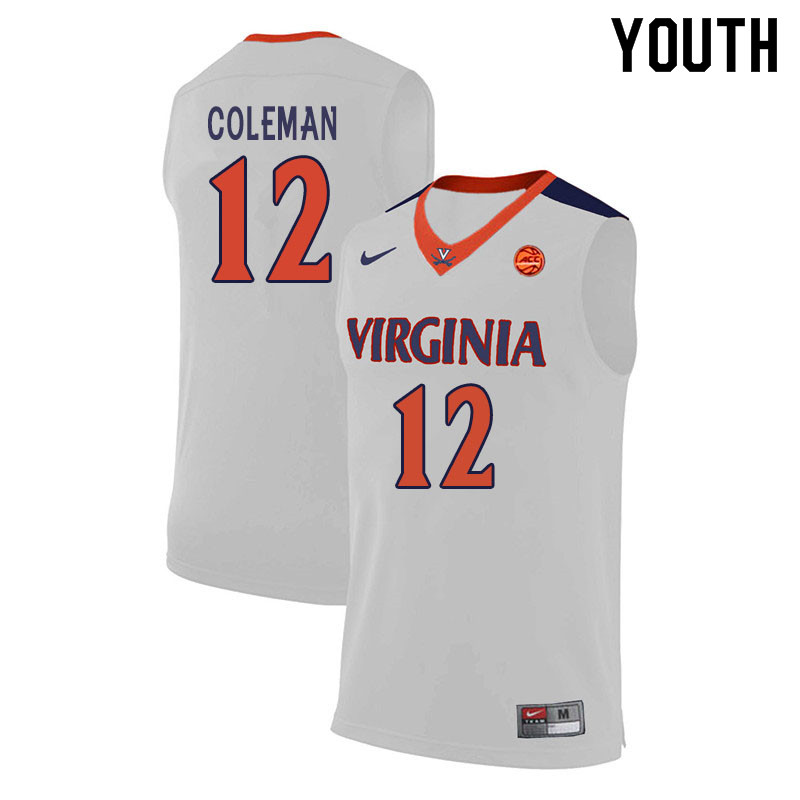 Youth #12 Chase Coleman Virginia Cavaliers College Basketball Jerseys Sale-White - Click Image to Close